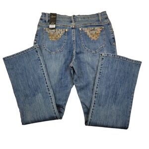 NWT Zena Jeans Womens 8 Bootcut‎ Embellished Gold Sequin Pockets Stretch Denim